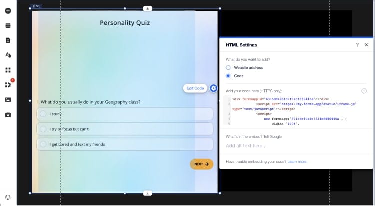Using your embed code on a Wix website